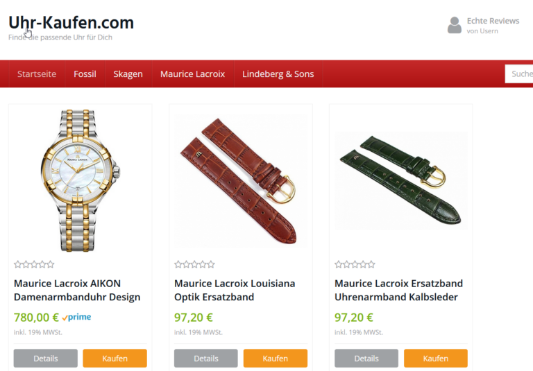 Screenshot eCommerce Site uhr-kaufen.com