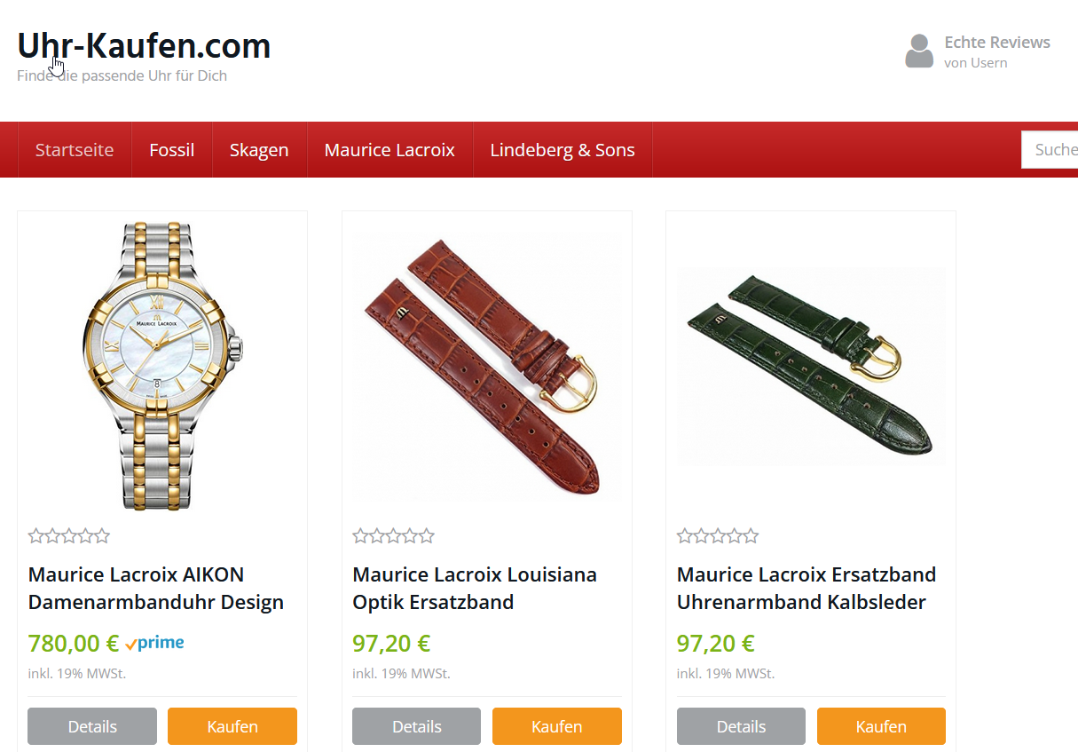 Screenshot eCommerce Site uhr-kaufen.com